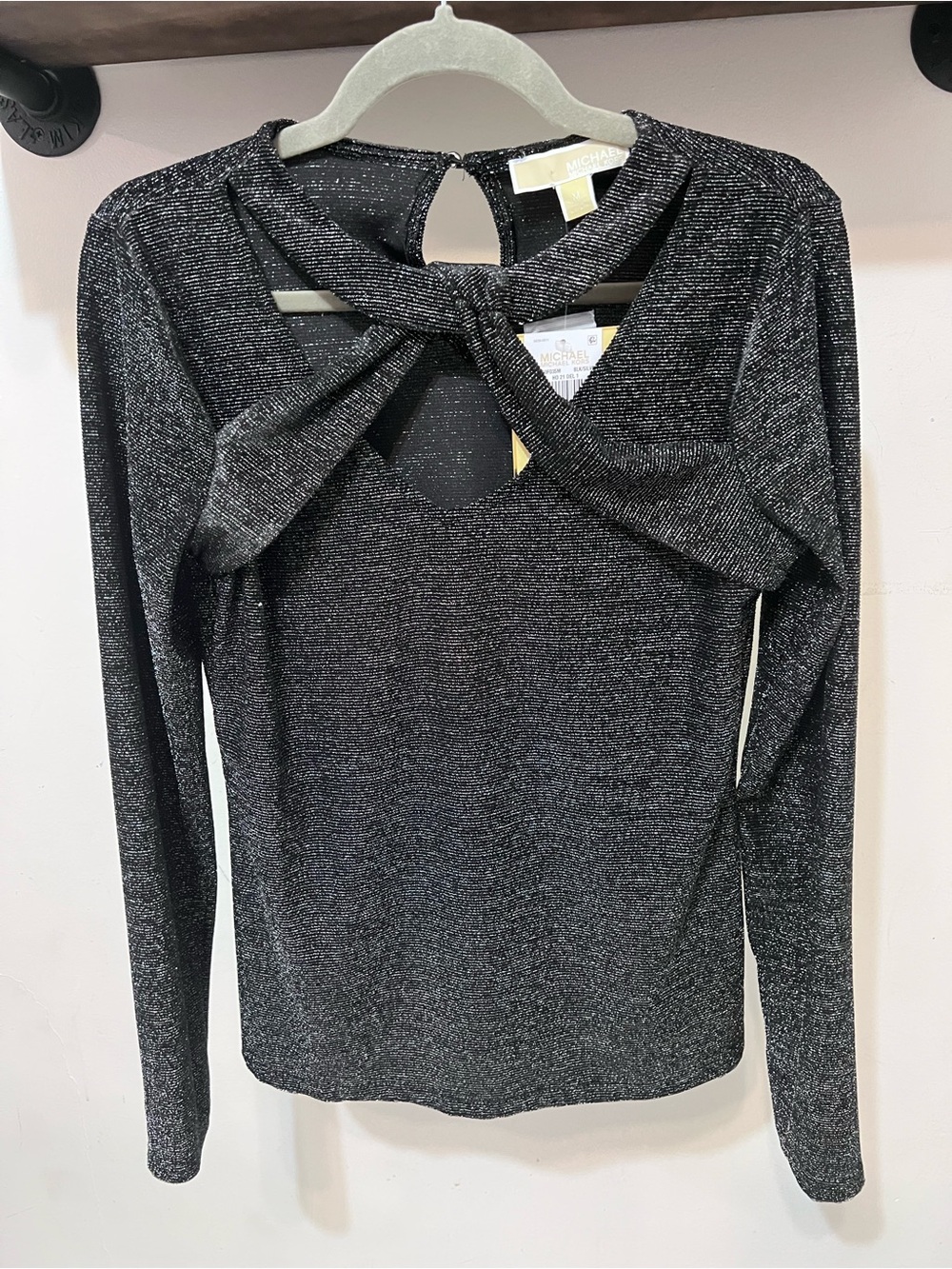 NWT Michael Kors Black Silver Metallic Twist Front Top Size M
